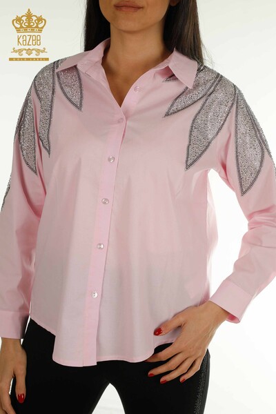 Wholesale Women's Shirt with Shoulder Detail Pink - 20478 | KAZEE - 2