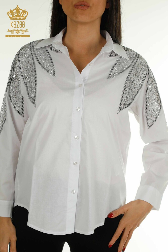 Wholesale Women's Shirt White with Shoulder Detail - 20478 | KAZEE - 2