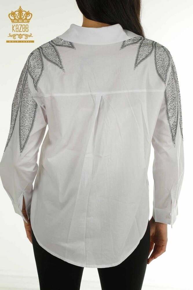 Wholesale Women's Shirt White with Shoulder Detail - 20478 | KAZEE - 7