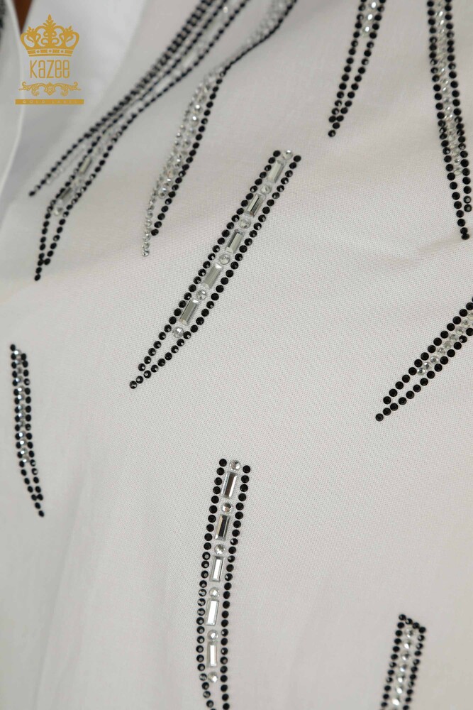 Wholesale Women's Shirt Stone Embroidered White - 20477 | KAZEE - 4