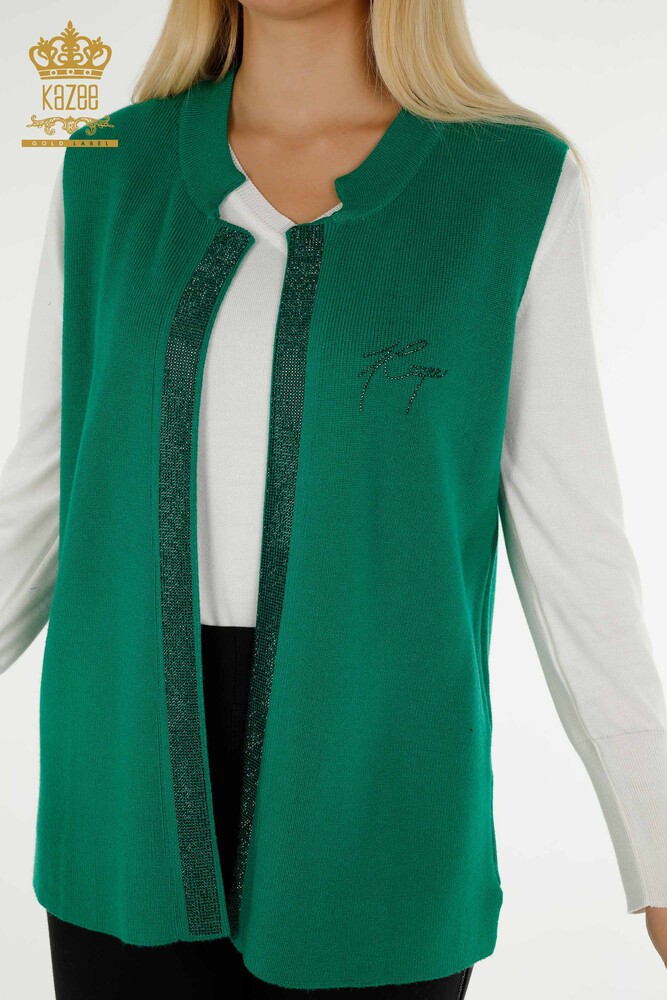 Wholesale Women's Short Vest Stone Embroidered Green - 30411 | KAZEE - 2