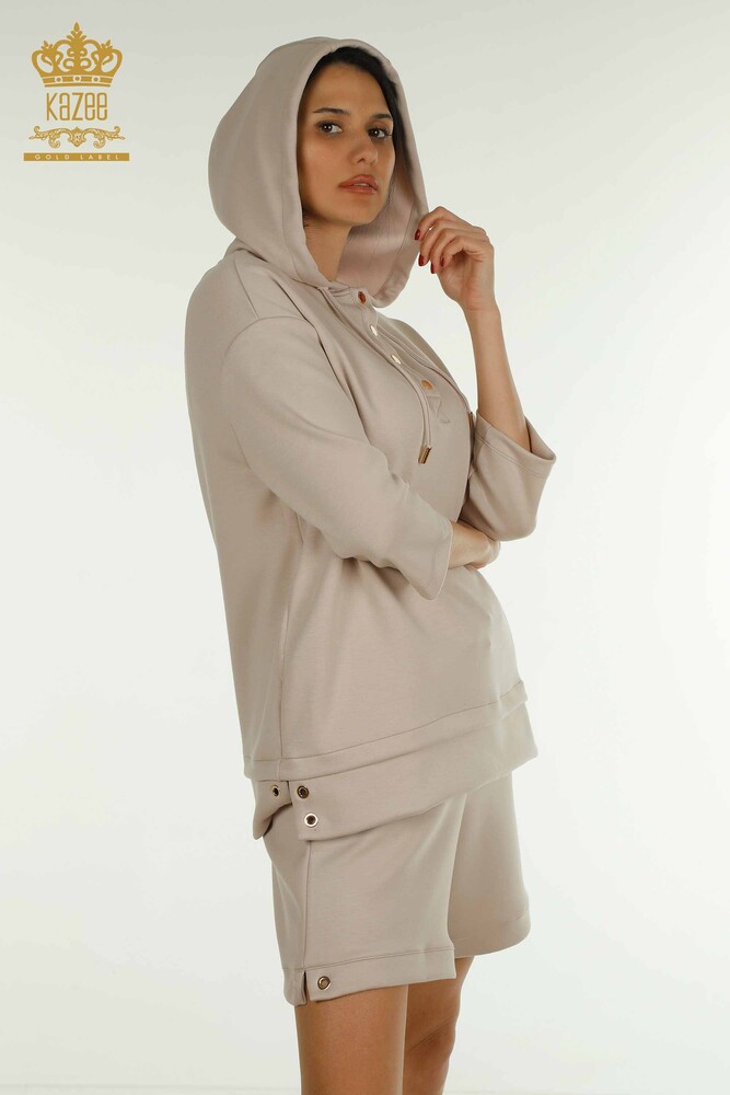 Wholesale Women's Shorts Tracksuit Set Hooded Mink - 17695 | KAZEE - 2