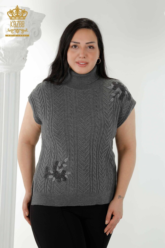 Wholesale Women's sleeveless sweater Floral Anthracite - 30179 | KAZEE - 1