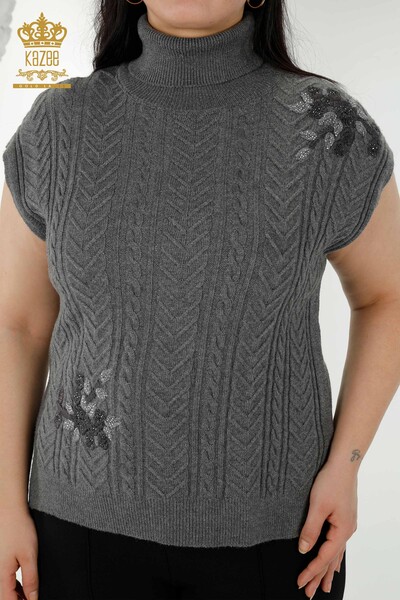 Wholesale Women's sleeveless sweater Floral Anthracite - 30179 | KAZEE - 2