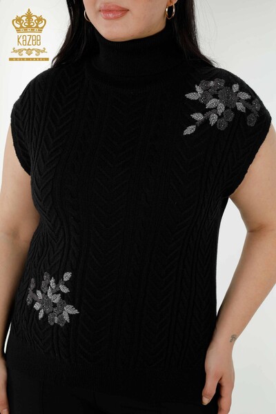 Wholesale Women's Sweater Floral Pattern Black - 30179 | KAZEE - 2