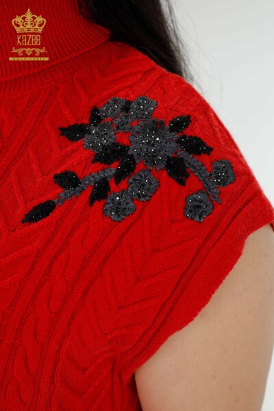 Wholesale Women's sleeveless sweater Floral Pattern Red - 30179 | KAZEE - 4