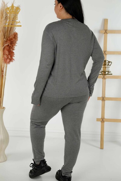 Wholesale Women's Tracksuit Set - Floral Pattern - Gray - 16661 | KAZEE - 11