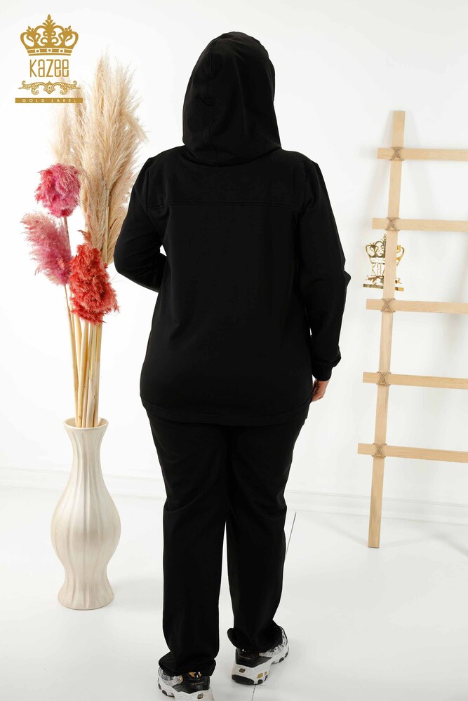 Wholesale Women's Tracksuit Set - Text Detailed - Black - 17376 | KAZEE - 12