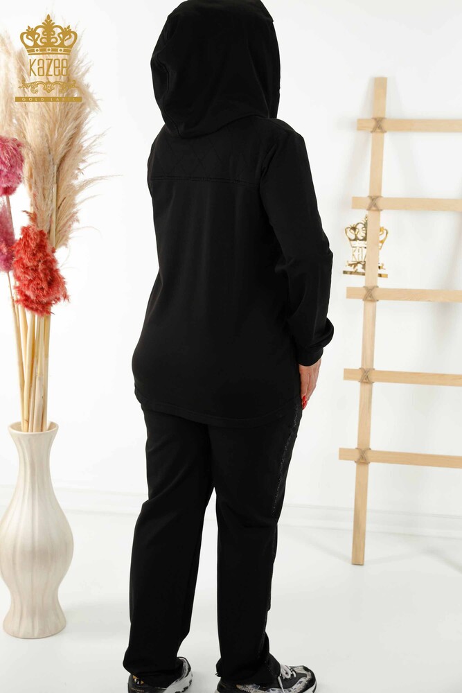 Wholesale Women's Tracksuit Set - Text Detailed - Black - 17376 | KAZEE - 13