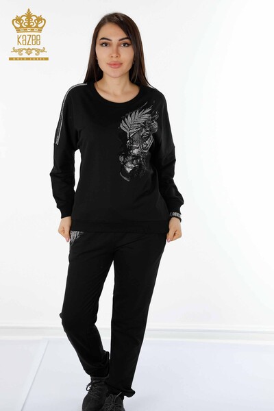 Wholesale Women's Tracksuit Set Tiger Detail Black - 17459 | KAZEE - 1