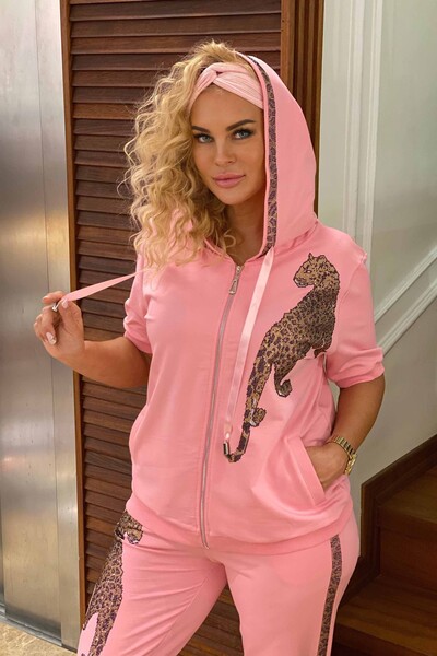 Wholesale Women's Tracksuit Set Zippered Tiger Pattern - 17220 | KAZEE - 27