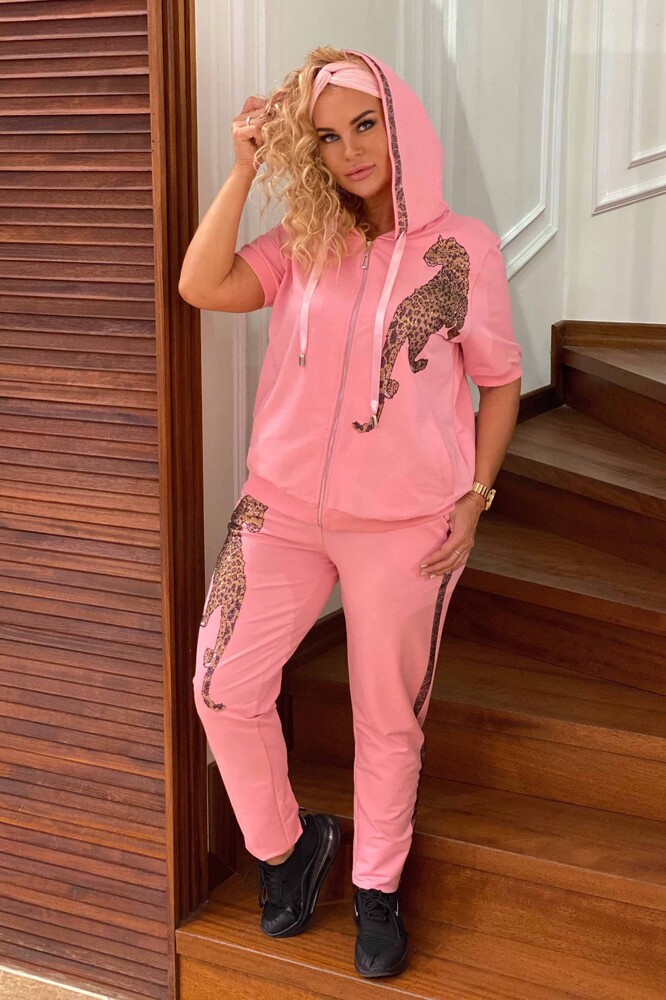 Wholesale Women's Tracksuit Set Zippered Tiger Pattern - 17220 | KAZEE - 26