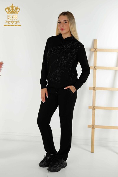 Wholesale Women's Tracksuit Set - Hooded - Black - 17564 | KAZEE - Kazee