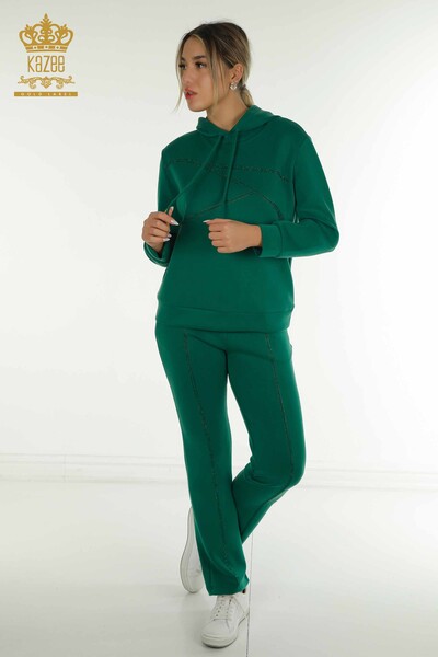 Wholesale Women's Tracksuit Set Stone Embroidered Green - 17628 | KAZEE - Kazee