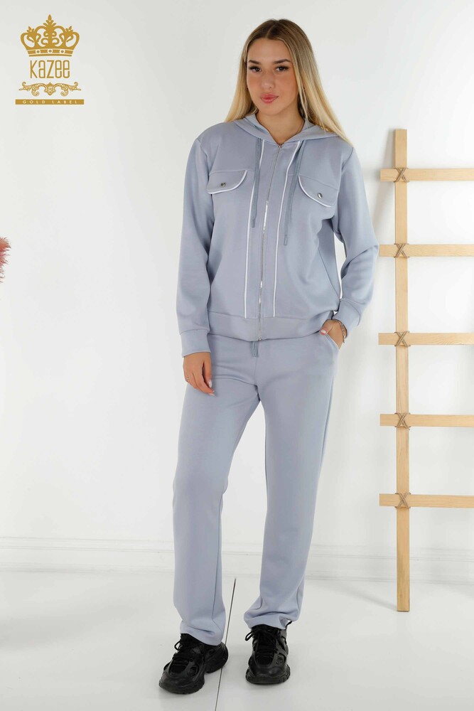 Wholesale Women's Tracksuit Set - Two - Pocket Detailed - Blue Ecru - 17595 | KAZEE - 1