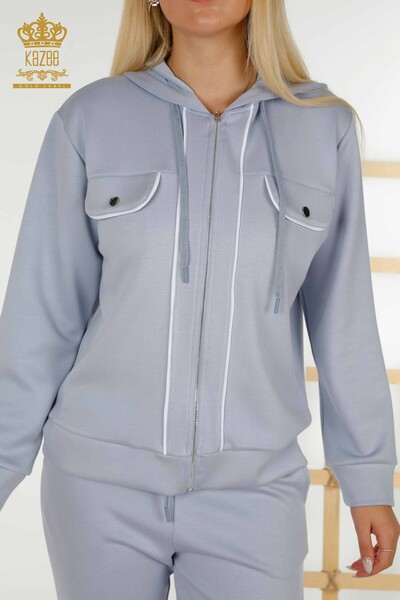 Wholesale Women's Tracksuit Set - Two - Pocket Detailed - Blue Ecru - 17595 | KAZEE - 5