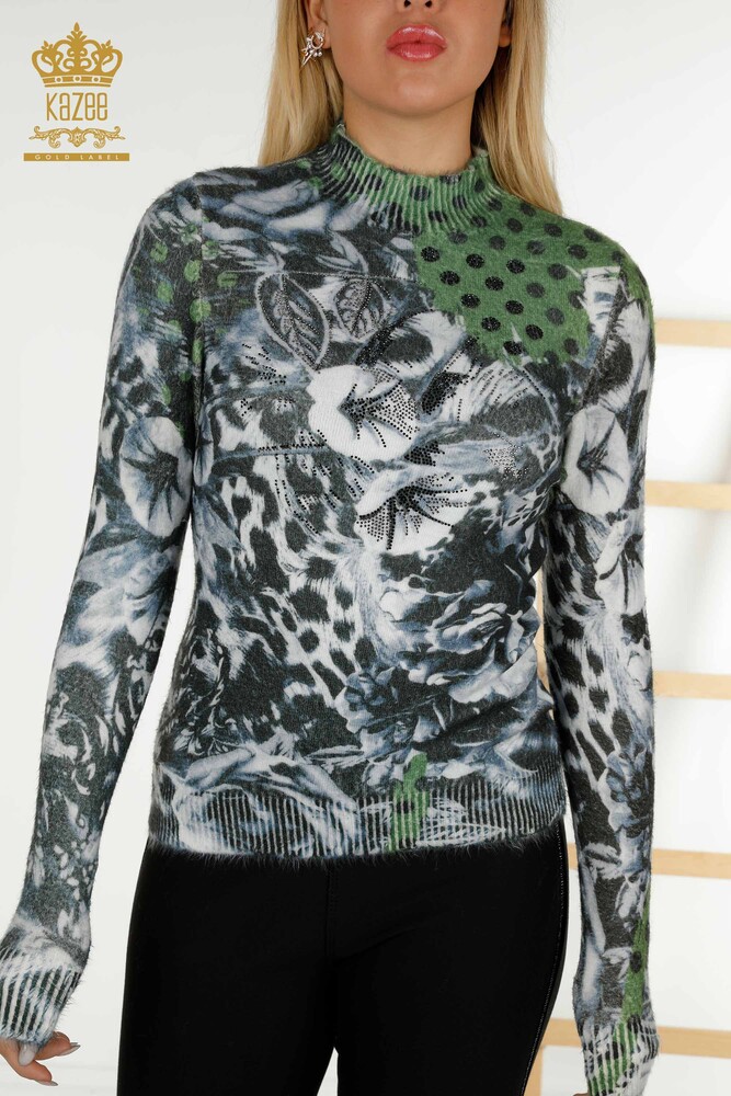 Wholesale Women's Sweater Angora Digital Print Green - 16011 | KAZEE - 2