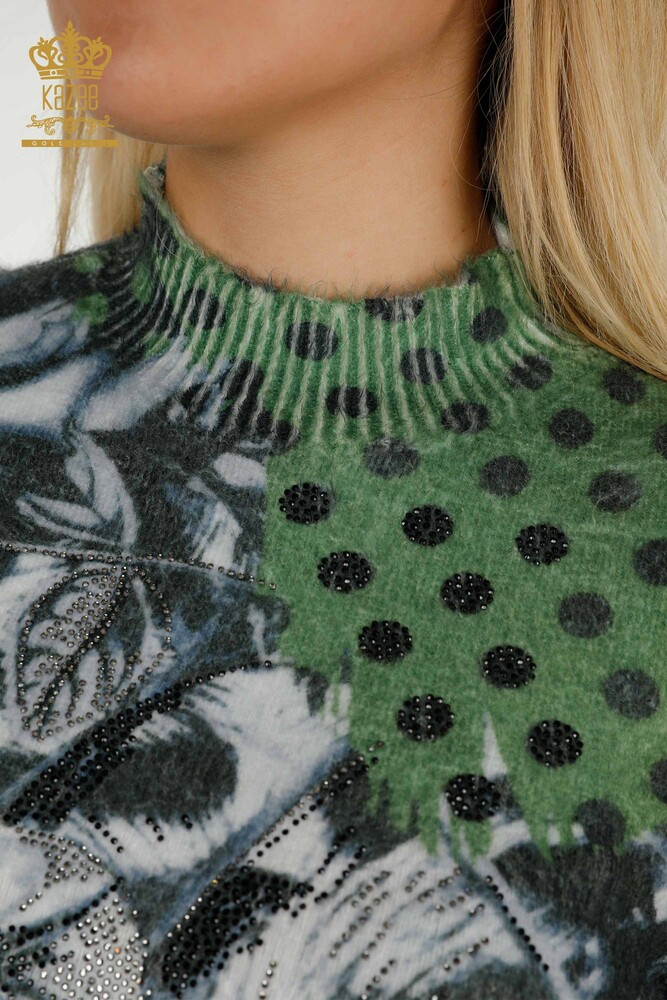 Wholesale Women's Sweater Angora Digital Print Green - 16011 | KAZEE - 4