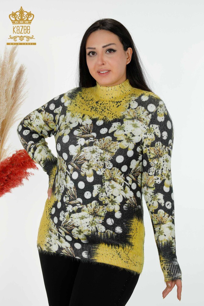 Wholesale Women's Sweater Angora Digital Print Saffron - 16003 | KAZEE - 1