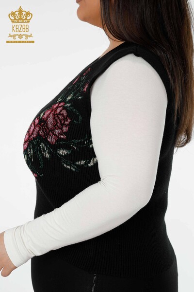 Wholesale Women's Sweater Floral Pattern Black - 19106 | KAZEE - 5