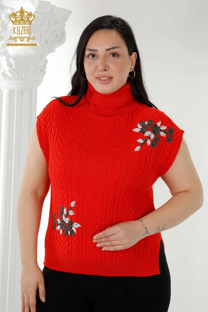 Wholesale Women's Sweater Floral Pattern Coral - 30179 | KAZEE - 1