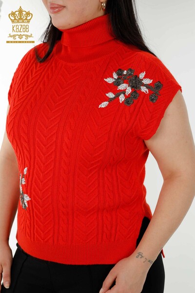 Wholesale Women's Sweater Floral Pattern Coral - 30179 | KAZEE - 2