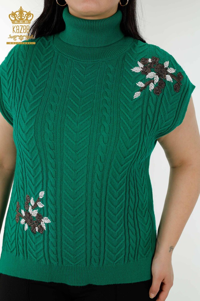 Wholesale Women's Sweater Floral Pattern Green - 30179 | KAZEE - 2