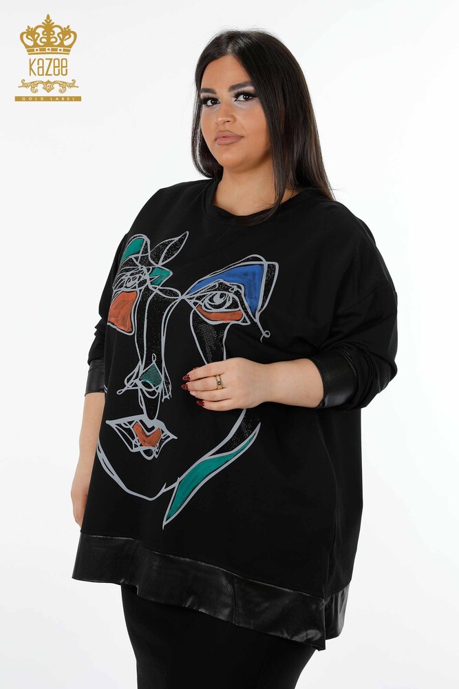 Wholesale Women's Tunic Crew Neck Black - 17365 | KAZEE - 1