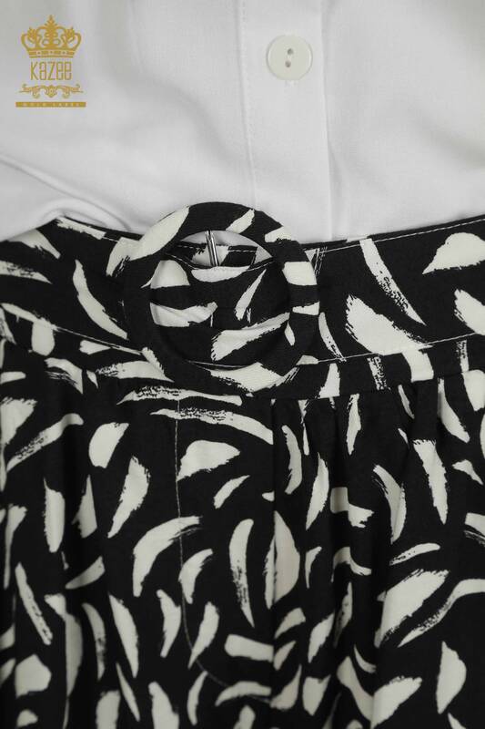 Wholesale Women's Double Shirt Set Patterned White Black - 2407-3574 | A.