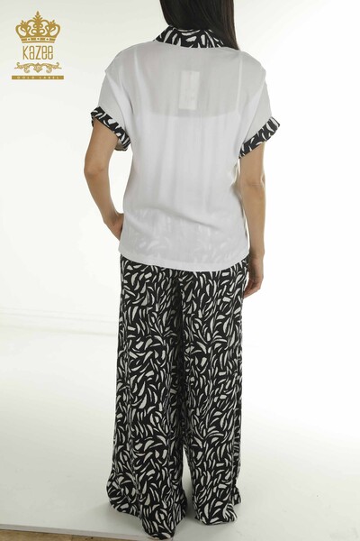 Wholesale Women's Double Shirt Set Patterned White Black - 2407-3574 | A. - Thumbnail