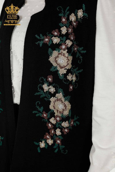 Wholesale Women's Vest Floral Embroidered Black - 30644 | KAZEE - 4