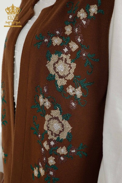 Wholesale Women's Vest Flower Embroidered Brown - 30644 | KAZEE - 4