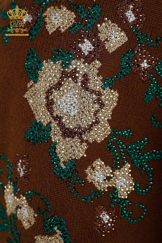 Wholesale Women's Vest Flower Embroidered Brown - 30644 | KAZEE - 5