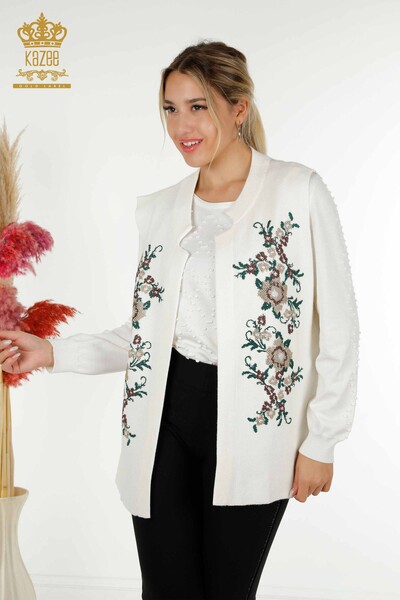 Wholesale Women's Vest Floral Embroidered Ecru - 30644 | KAZEE 