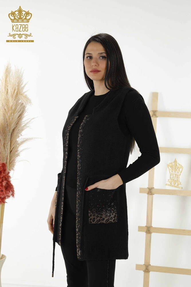 Wholesale Women's Vest - Leopard Stone Embroidered - Black - 30245 | KAZEE - 1