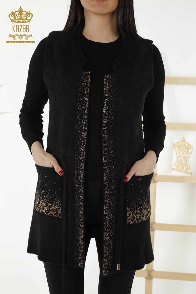 Wholesale Women's Vest - Leopard Stone Embroidered - Black - 30245 | KAZEE - 2