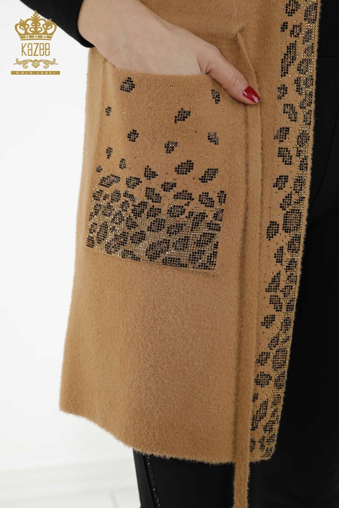 Wholesale Women's Vest - Leopard Stone Embroidered - Camel Color - 30245 | KAZEE - 4