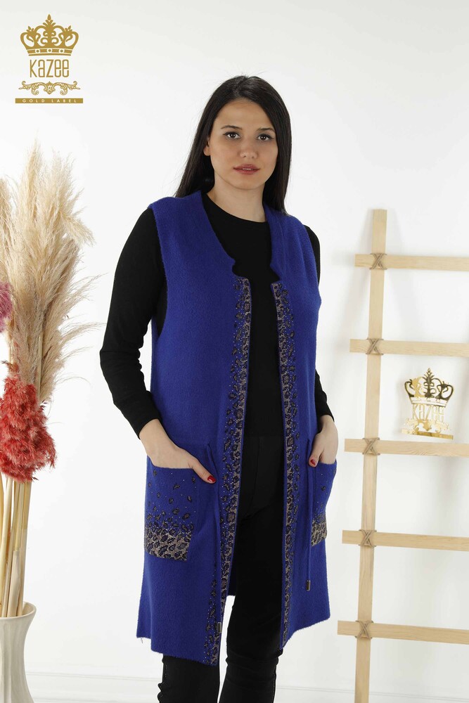 Wholesale Women's Vest - Leopard Stone Embroidered - Dark Blue - 30245 | KAZEE - 1