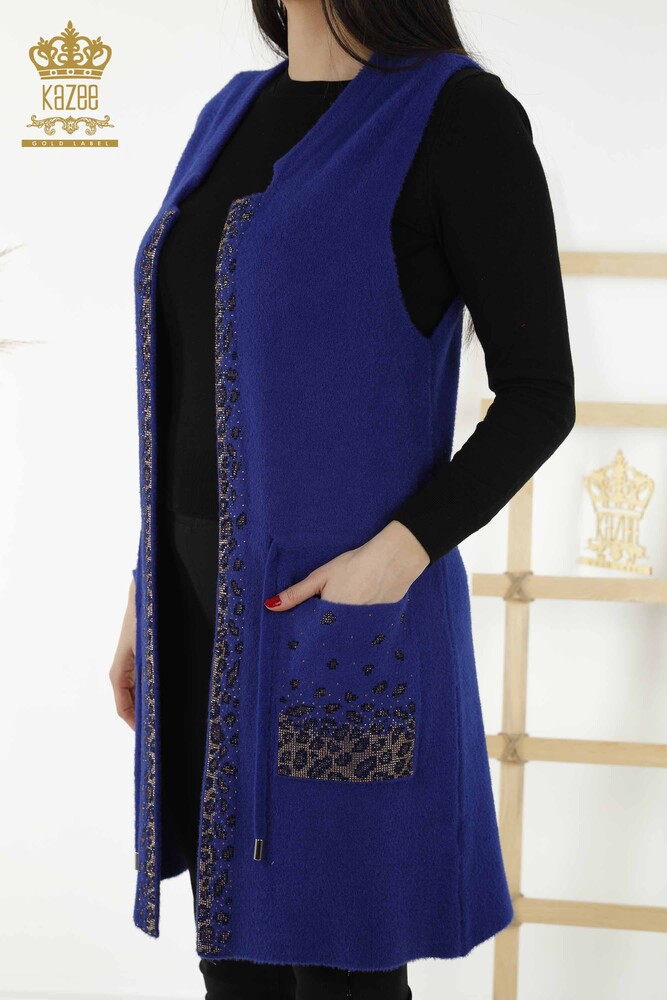 Wholesale Women's Vest - Leopard Stone Embroidered - Dark Blue - 30245 | KAZEE - 2