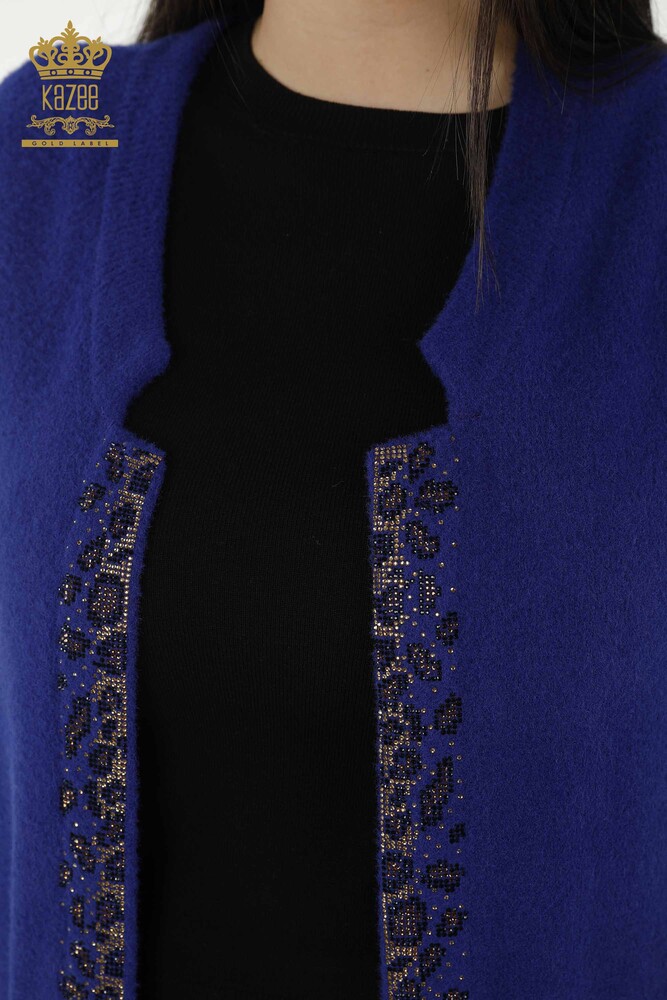 Wholesale Women's Vest - Leopard Stone Embroidered - Dark Blue - 30245 | KAZEE - 4