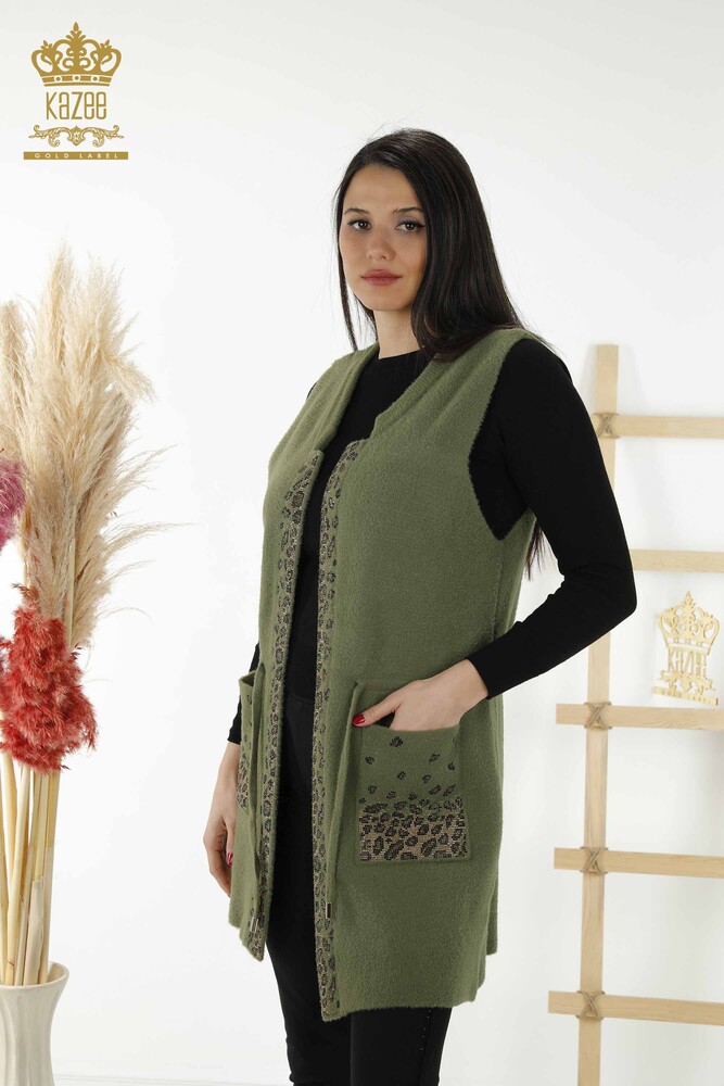 Wholesale Women's Vest - Leopard Stone Embroidered - Khaki - 30245 | KAZEE - 1