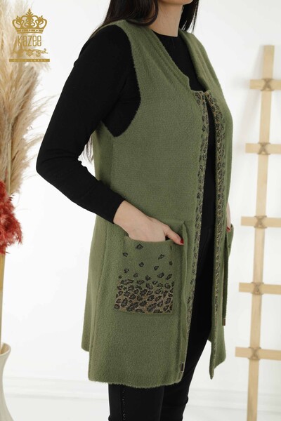 Wholesale Women's Vest - Leopard Stone Embroidered - Khaki - 30245 | KAZEE - 5