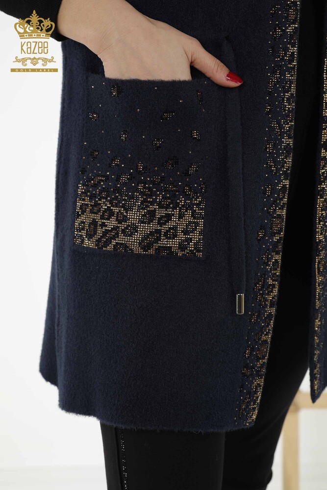 Wholesale Women's Vest - Leopard Stone Embroidered - Navy Blue - 30245 | KAZEE - 3