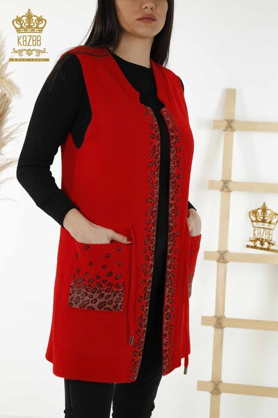 Wholesale Women's Vest - Leopard Stone Embroidered - Red - 30245 | KAZEE - Thumbnail