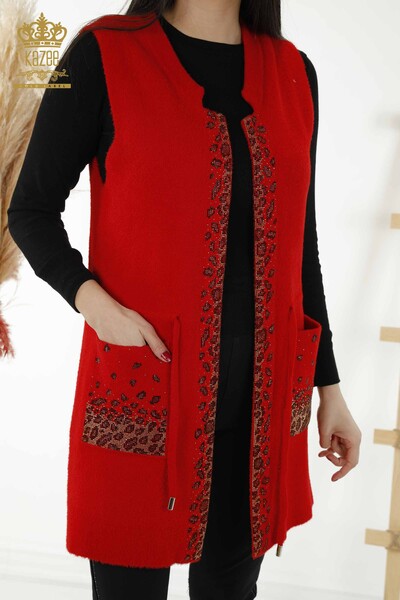 Wholesale Women's Vest - Leopard Stone Embroidered - Red - 30245 | KAZEE - Thumbnail