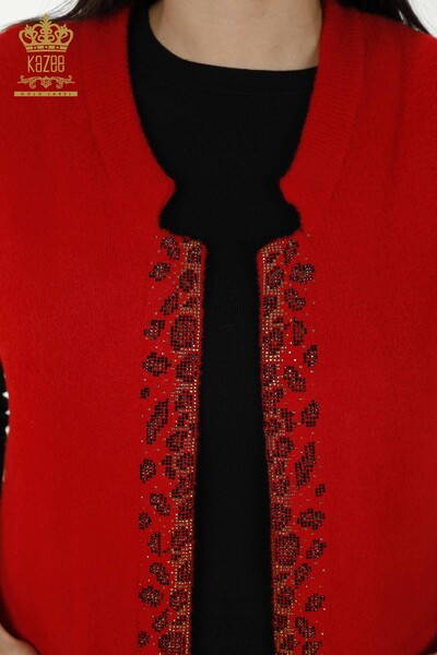 Wholesale Women's Vest - Leopard Stone Embroidered - Red - 30245 | KAZEE - Thumbnail