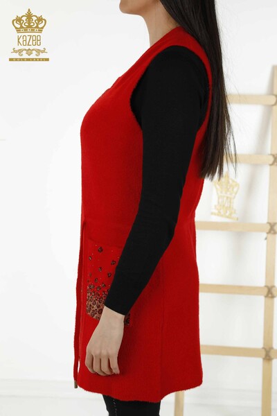 Wholesale Women's Vest - Leopard Stone Embroidered - Red - 30245 | KAZEE - Thumbnail