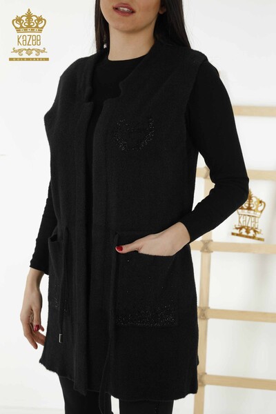 Wholesale Women's Vest - Pocket Stone Embroidered - Black - 30243 | KAZEE - 2