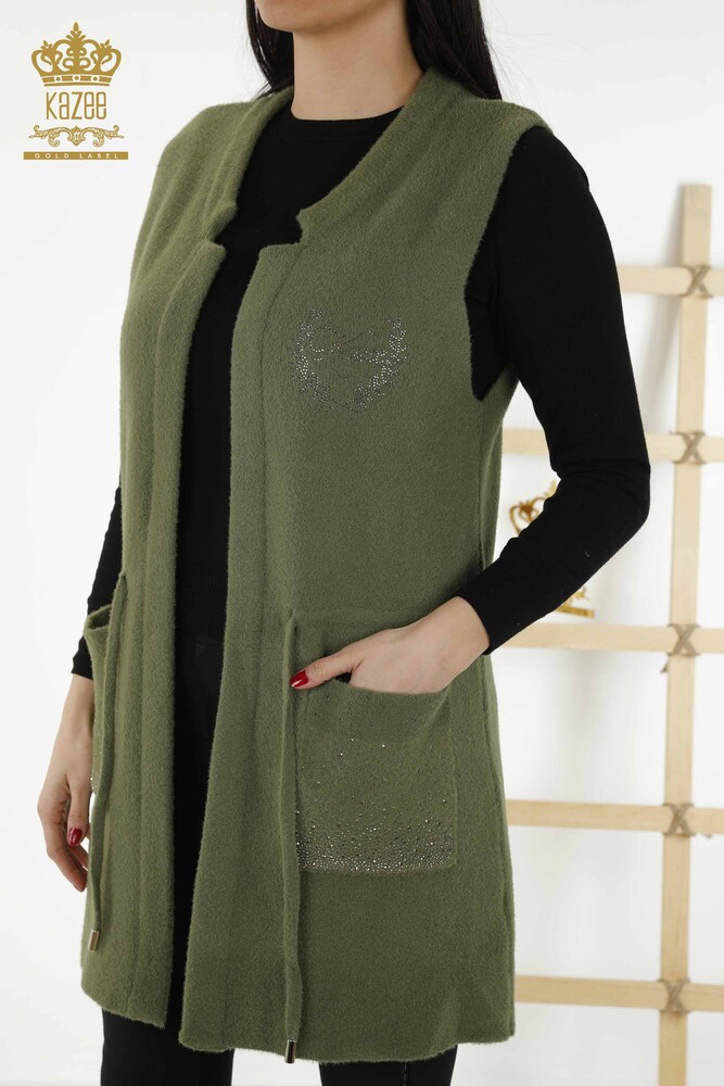 Wholesale Women's Vest - Pocket Stone Embroidered - Khaki - 30243 | KAZEE - 2