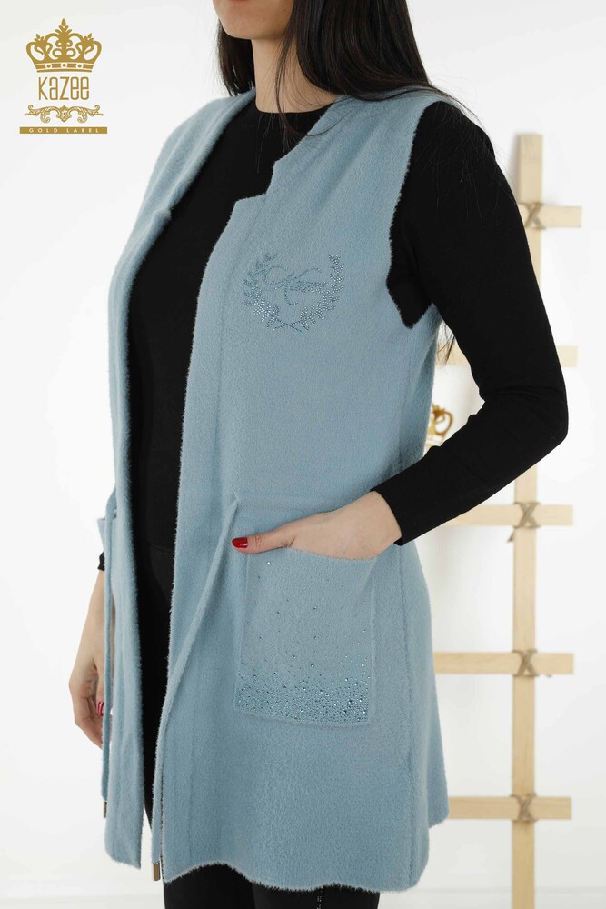 Wholesale Women's Vest - Pocket Stone Embroidered - Light Blue - 30243 | KAZEE - 2